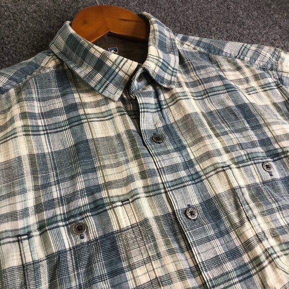 Kuhl Skorpio Shirt Mens Large Blue Cotton Linen Blend UPF 15+ Lightweight Hiking - Picture 1 of 10
